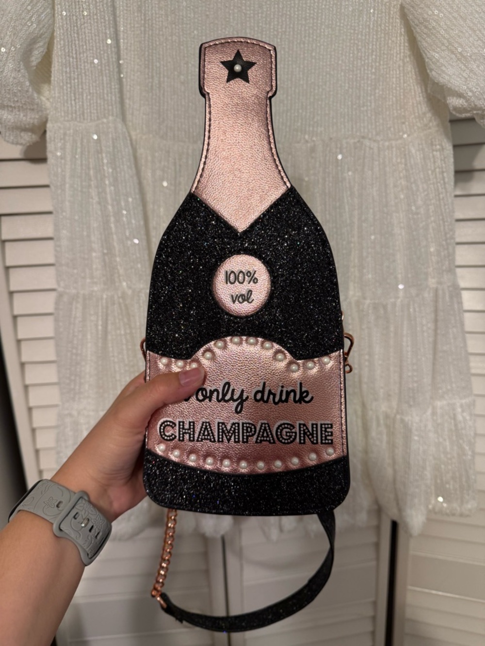 Glitter Champagne Bottle Crossbody Bag - Pink & Black